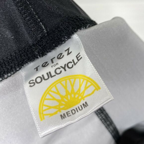 Terez for Soul Cycle Capri Leggings Black‎ White Wheels Athleisure Size M - Picture 7 of 9